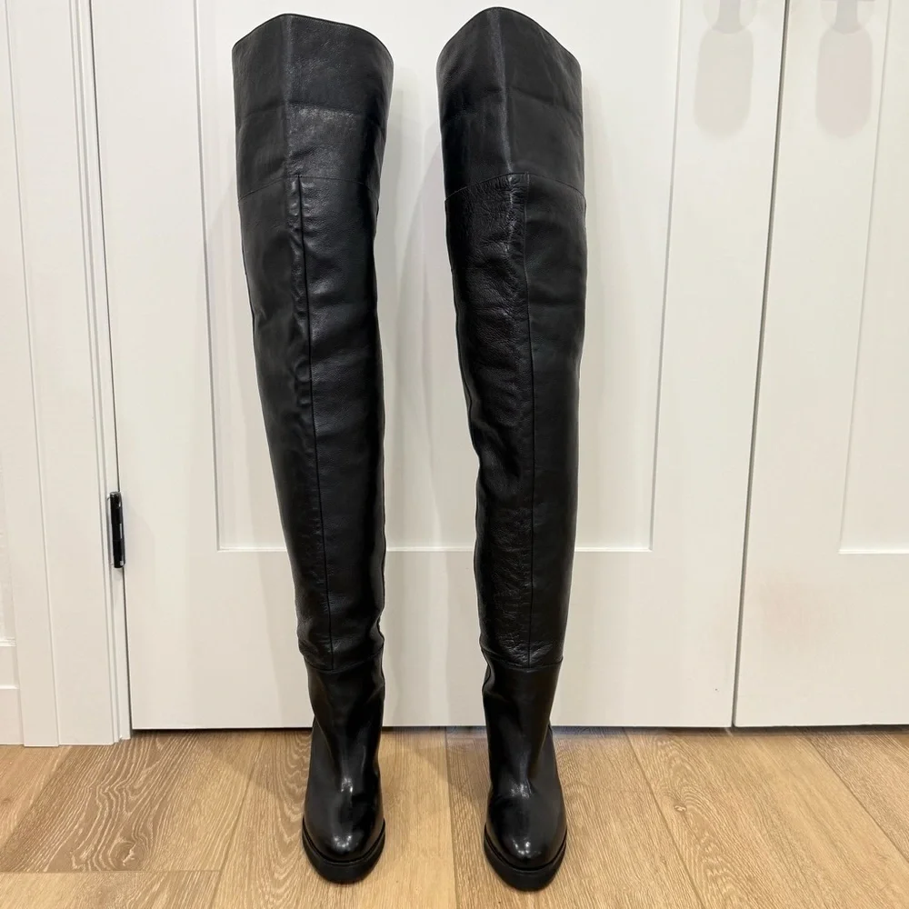 Isabel Marant Lurna Over The Knee Boots Black Leather Size 37/7 Party City Chic